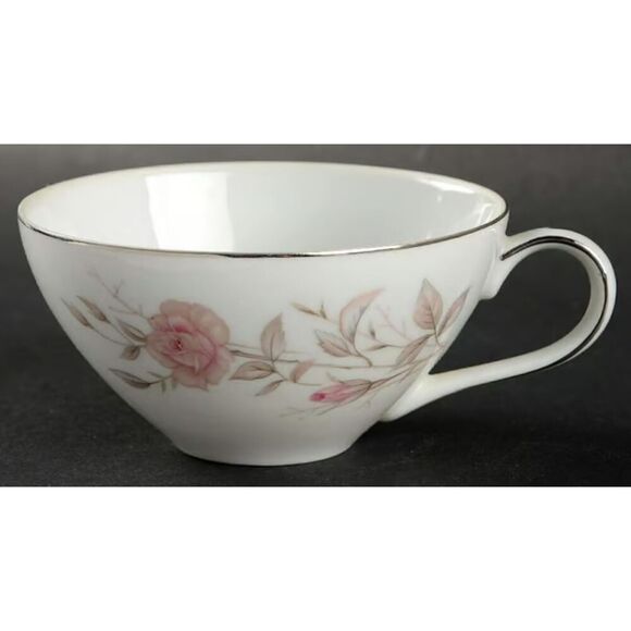FINE CHINA JAPAN Vintage Laura Tea Cup White Pink Floral Rose Platinum Trim - Picture 1 of 6